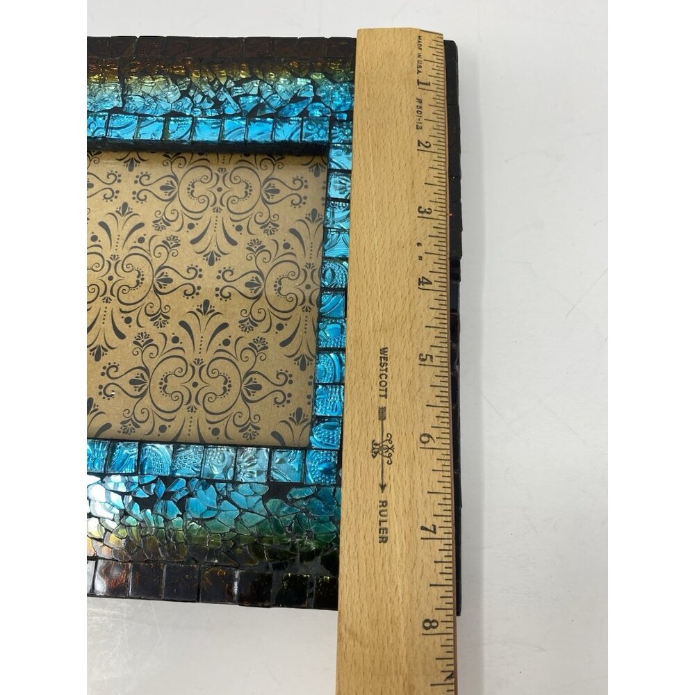 Pier 1 Imports Turquoise Mosaic Iridescent Glass Picture Frame For 5x7 Photo - Picture 12 of 16